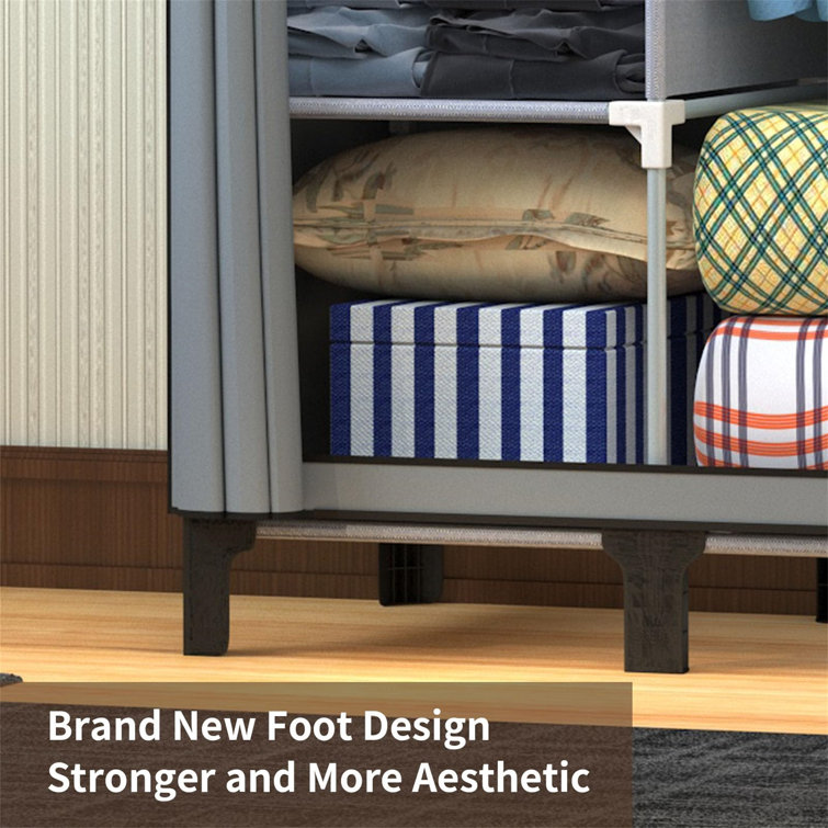 Canvas Wardrobe Four Column Portable Wardrobes For Bedroom 165 45 175 Cm New Base Design Fabric Wardrobe Large Storage Space Foldable Wardrobe